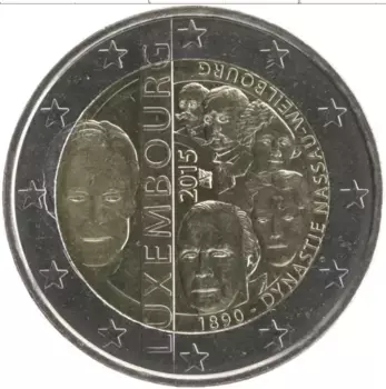 Монета 2 евро Люксембурга 2015 года Биметалл 125 лет династии Нассау-Вайльбург