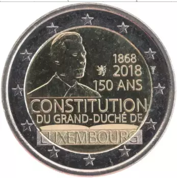 Монета 2 евро Люксембурга 2018 года Биметалл 150 лет Конституции Люксембурга