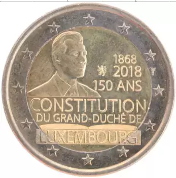Монета 2 евро Люксембурга 2018 года Биметалл 150 лет Конституции Люксембурга