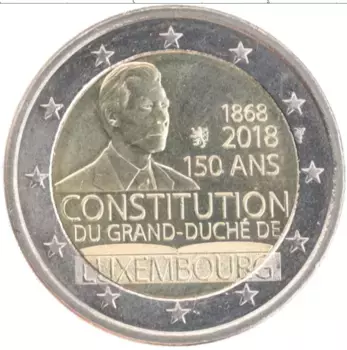 Монета 2 евро Люксембурга 2018 года Биметалл 150 лет Конституции Люксембурга