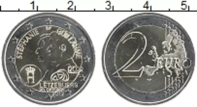 Монета 2 евро Люксембурга 2022 года Биметалл 10 лет Свадьбы Герцога Гийома и Герцогини Стефании