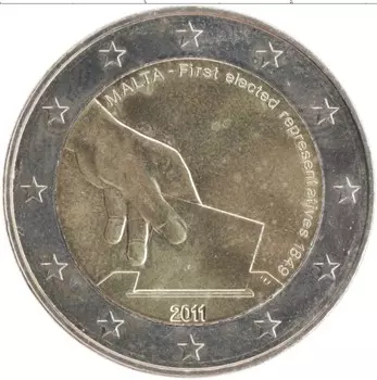 Монета 2 евро Мальты 2011 года Биметалл Первые избранные представители Совета Мальты 1849г