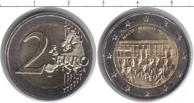 Монета 2 евро Мальты 2012 года Биметалл Совет большинства 1887 года