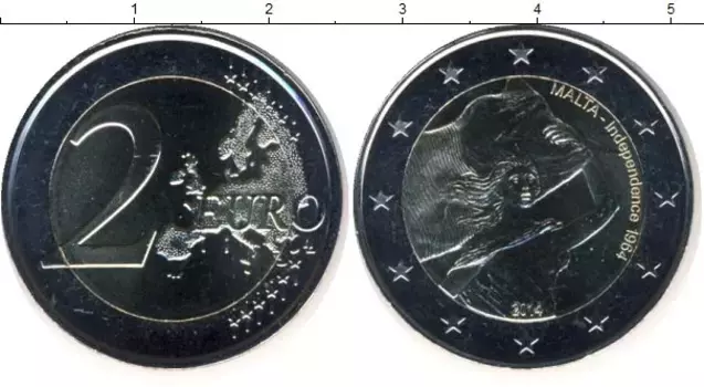 Монета 2 евро Мальты 2014 года Биметалл 50 лет независимости