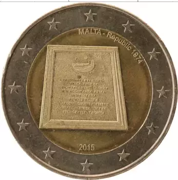 Монета 2 евро Мальты 2015 года Биметалл Республика 1974 года