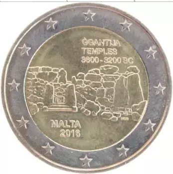 Монета 2 евро Мальты 2016 года Биметалл Доисторические комплексы