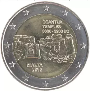 Монета 2 евро Мальты 2016 года Биметалл Доисторические комплексы
