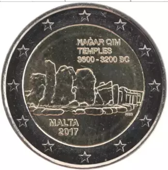 Монета 2 евро Мальты 2017 года Биметалл Доисторические комплексы