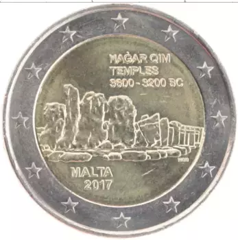 Монета 2 евро Мальты 2017 года Биметалл Доисторические комплексы