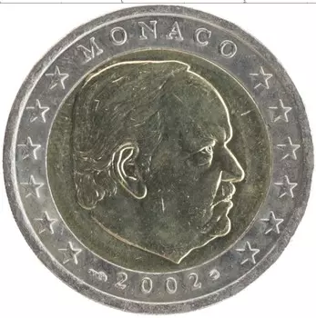 Монета 2 евро Монако 2002 года Биметалл Ренье III