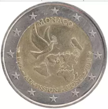 Монета 2 евро Монако 2013 года Биметалл 20-летие вступления в ООН