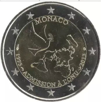 Монета 2 евро Монако 2013 года Биметалл 20 лет Монако в ООН