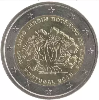 Монета 2 евро Португалии 2018 года Биметалл 250 лет Ботанического сада Ажуда в Лиссабоне