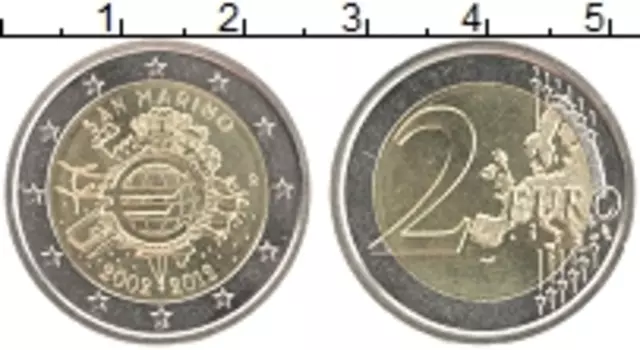Монета 2 евро Сан-Марино 2012 года Биметалл 10-летие введения в наличное обращение евро