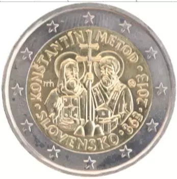 Монета 2 евро Словакии 2013 года Биметалл 1150 лет Славянской письменной культуре