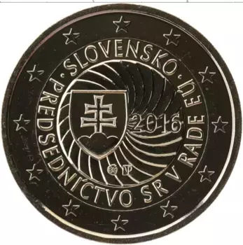 Монета 2 евро Словакии 2016 года Биметалл Председательство в ЕС