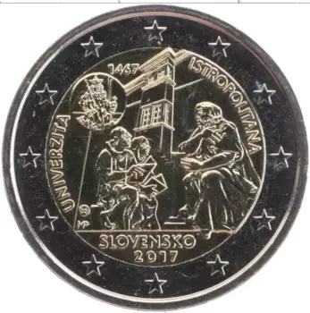 Монета 2 евро Словакии 2017 года Биметалл 550 лет Истрополитанского Университета