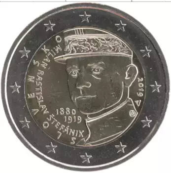 Монета 2 евро Словакии 2019 года Биметалл 100 лет со дня смерти Милана Ростислава Штефаника