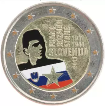 Монета 2 евро Словении 2011 года Биметалл 100 лет со дня рождения Франца Розмана