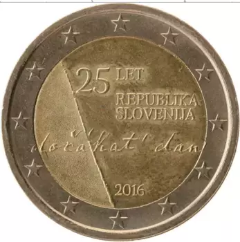 Монета 2 евро Словении 2016 года Биметалл 25 лет Независимости Словении