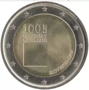 Монета 2 евро Словении 2019 года Биметалл 100 лет со дня основания Люблянского университета