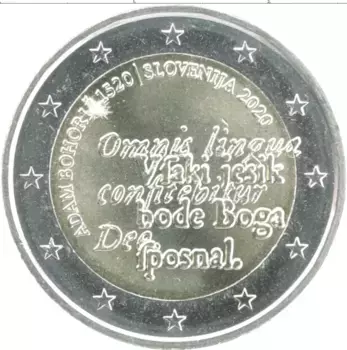 Монета 2 евро Словении 2020 года Биметалл 500 лет со дня рождения Адама Бохорича