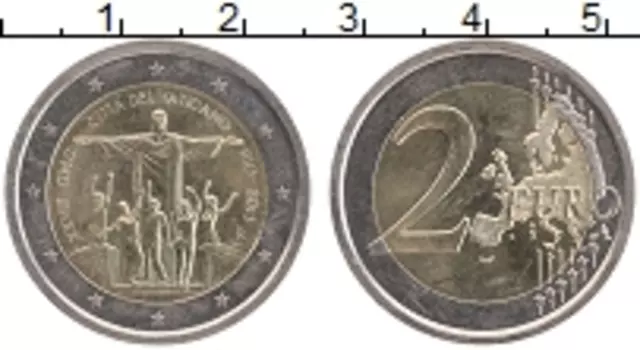 Монета 2 евро Ватикана 2013 года Биметалл День молодёжи в Рио-де-Жанейро