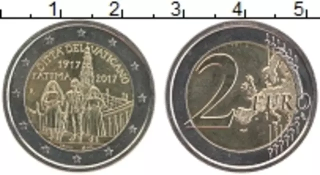 Монета 2 евро Ватикана 2017 года Биметалл 100 лет явления Девы Марии в Фатиме