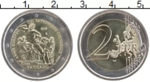 Монета 2 евро Ватикана 2018 года Биметалл Культура Ватикана