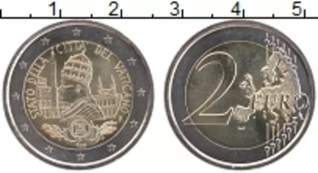 Монета 2 евро Ватикана 2019 года Биметалл 90 лет основания Ватикана