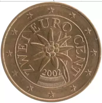 Монета 2 евроцента Австрии 2002 года Медь