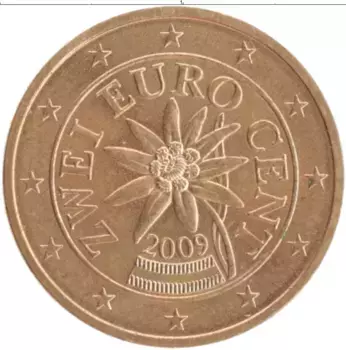 Монета 2 евроцента Австрии 2009 года Медь