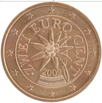 Монета 2 евроцента Австрии 2009 года Медь