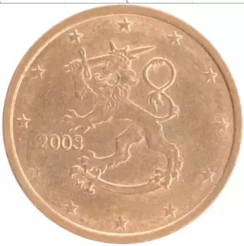 Монета 2 евроцента Финляндии 2003 года Бронза