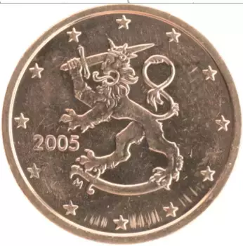 Монета 2 евроцента Финляндии 2005 года Медь Герб