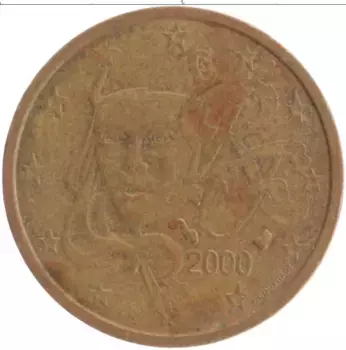 Монета 2 евроцента Франции 2000 года Бронза