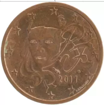 Монета 2 евроцента Франции 2011 года Бронза