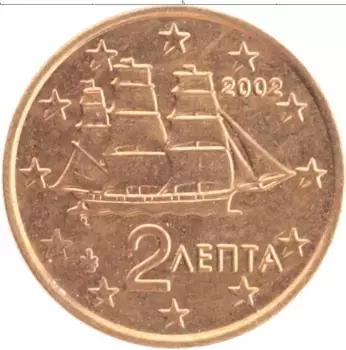 Монета 2 евроцента Греции 2002 года Бронза Года разные