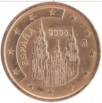 Монета 2 евроцента Испании 2000 года Медь
