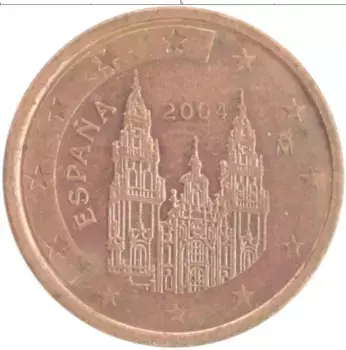 Монета 2 евроцента Испании 2004 года Медь