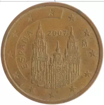 Монета 2 евроцента Испании 2007 года Бронза Кафедральный собор Святого Иакова