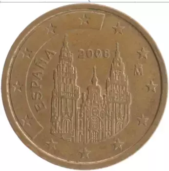 Монета 2 евроцента Испании 2008 года Бронза Кафедральный собор Святого Иакова
