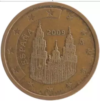 Монета 2 евроцента Испании 2009 года Бронза Кафедральный собор Святого Иакова
