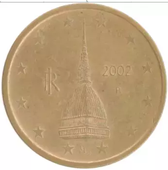 Монета 2 евроцента Италии 2002 года Медь