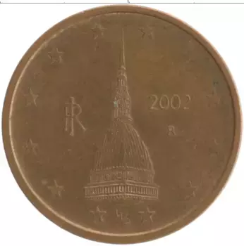 Монета 2 евроцента Италии 2002 года Медь