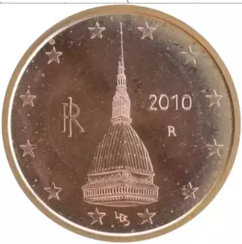 Монета 2 евроцента Италии 2010 года Бронза