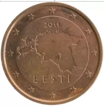 Монета 2 евроцента Эстонии 2011 года Бронза