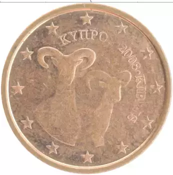 Монета 2 евроцента Кипра 2008 года Бронза
