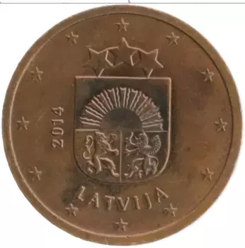 Монета 2 евроцента Латвии 2014 года Бронза