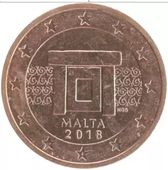 Монета 2 евроцента Мальты 2018 года Медь Фрагмент храмового комлекса Мнайдра